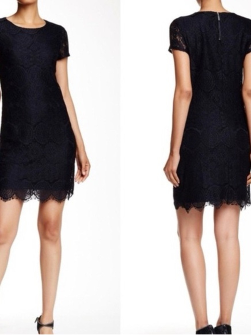 Laundry By Shelli Segal Navy Lace Short-Sleeve Mini‎ Dress Size 6